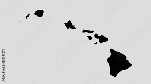 Hawaiian Islands Silhouette Vector Map for Travel, Geography, Education, Black Island Shapes on Gray Background, Pacific Archipelago Vector Design Illustration