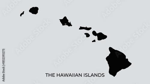 Hawaiian Islands Silhouette Vector Map for Travel, Geography, Education, Black Island Shapes on Gray Background, Pacific Archipelago Vector Design Illustration