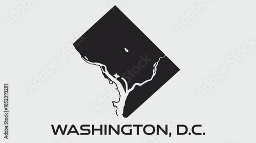 Washington D.C. Silhouette Vector Map in Diamond Layout, Black Political Boundary Design, USA Capital City Outline for Government, Education, and Vector Graphic Use