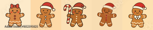 Cute Gingerbread Cookie Flat Cartoon for Christmas