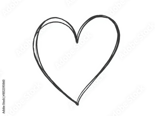 Simple black hand-drawn heart outline on a white background, perfect for Valentine's Day or wedding designs,  line,  valentine