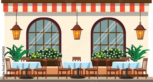 Outside Cafe Front View Interior Table Chair Date Venue Background Vector