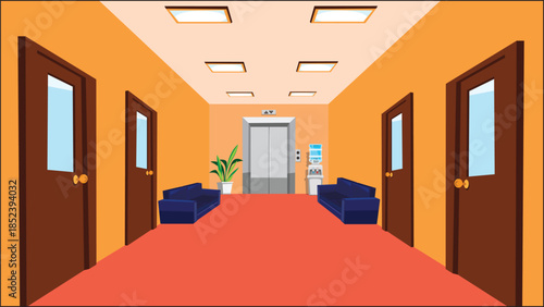 Waiting Area 3 Wall Room Interior Design Front View Vector