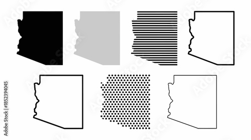 Arizona Vector Map Set with Silhouette, Outline, Dot, Line, and Gray Styles for Graphic Design, Cartography, Educational, and Minimalist Illustration Use