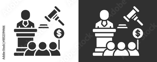 Auction Icon Set Vector Collection Isolated In Black And White