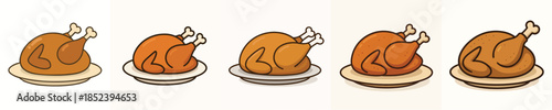 Roasted Turkey Flat Cartoon Illustration