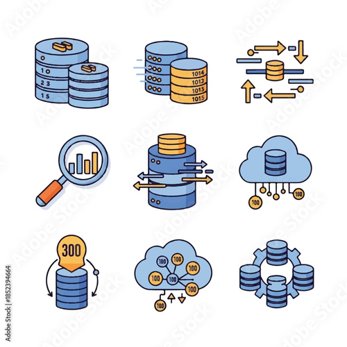 Database Icons Representing Data Management.