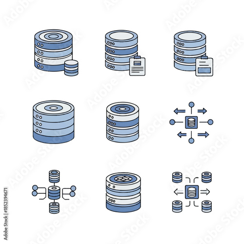 Database Server Storage System Icons Illustration.