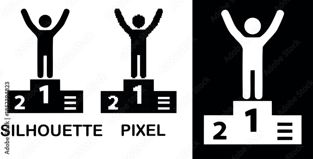 Obraz premium A Silhouette& pixel Of A Victorious Athlete On A Podium