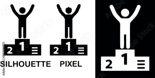 A Silhouette& pixel Of A Victorious Athlete On A Podium