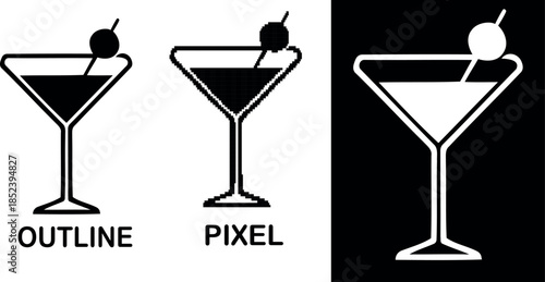 Silhouette & pixel of clinking champagne glasses a vector icon for celebrations