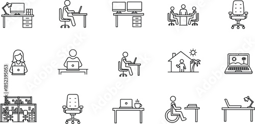 Collection of linear checklist icons for digital task management, survey completion, project planning, goal setting, quality assurance, and online to-do list applications.