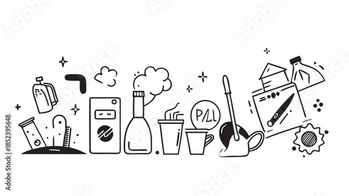 Assorted cleaning supplies and tools