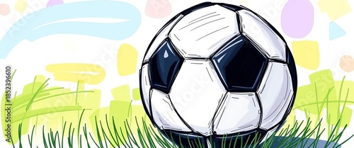 Whimsical hand-drawn soccer ball with uneven lines and shading,  art,  sketch