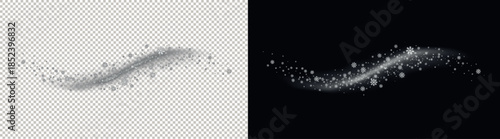 Transparent PNG and Dark Background Display of White Glitter and Dust Swirl.