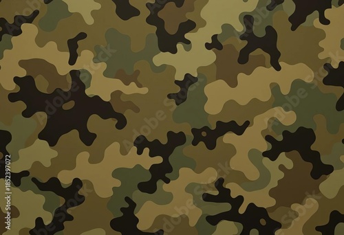 Digital camouflage pattern with sharp, pixelated shapes in muted earth tones, designed for blending into varied environments,  military,  advanced