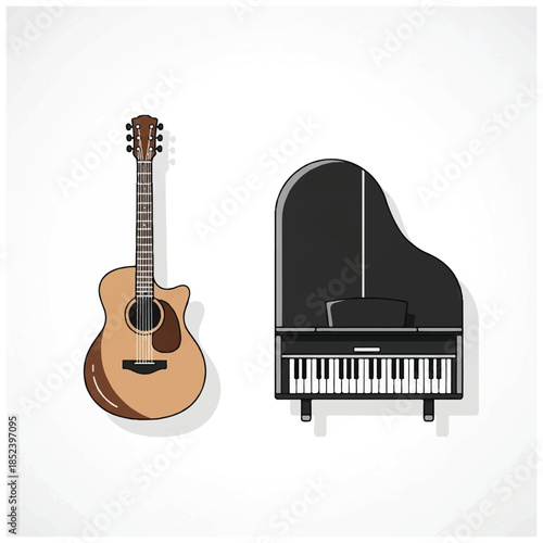 Acoustic Guitar and Grand Piano Illustration.
