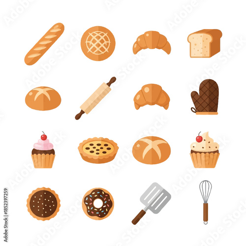 Assorted Baked Goods and Baking Utensils.