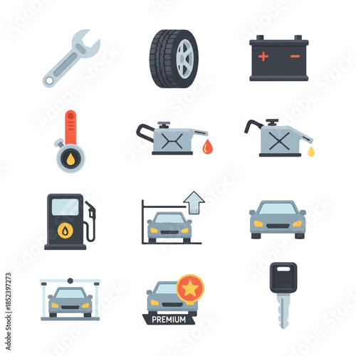 Car Maintenance and Refueling Icons Set.