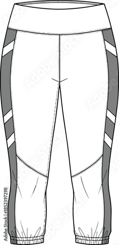 Women cropped activewear leggings technical flat, front view, sportswear apparel cad drawing flat vector illustration for fitness design