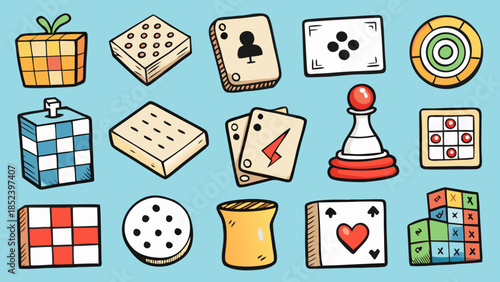 Collection of board game pieces