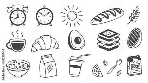 Illustrations of breakfast items
