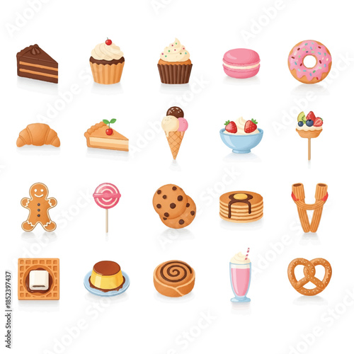 Assorted Cartoon Style Desserts and Sweets.