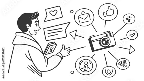 Man engaging with multiple digital interactions