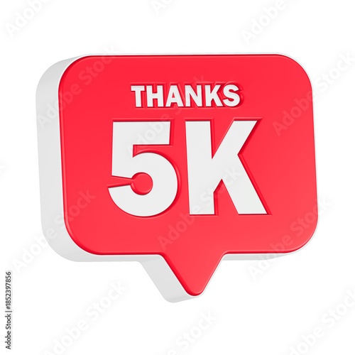 5k subscriber icon 3d render red button