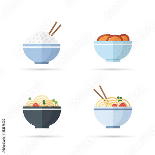 Four Bowls of Noodles and Rice.