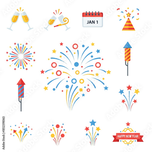 Colorful Fireworks Illustrations for Celebrations.