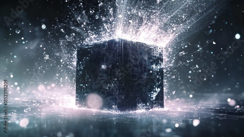 An AI 'black box' being opened, revealing not wires but an impossible, shimmering, multidimensional fractal space within, light and data pouring out, symbolizing the mystery of complex algorithms