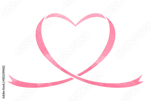 ハート型のリボン、デコレーション素材、水彩カラー