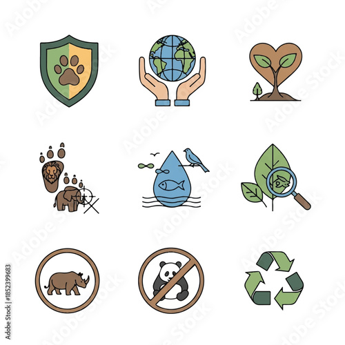 Collection of Environmental Protection Icons and Symbols.