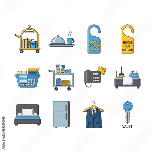 Hotel Amenities and Services Icons Set.