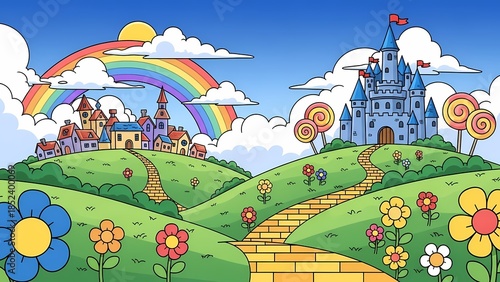 autumn landscape with rainbow