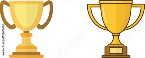 Golden Trophy Cup Icons for Awards and Prizes