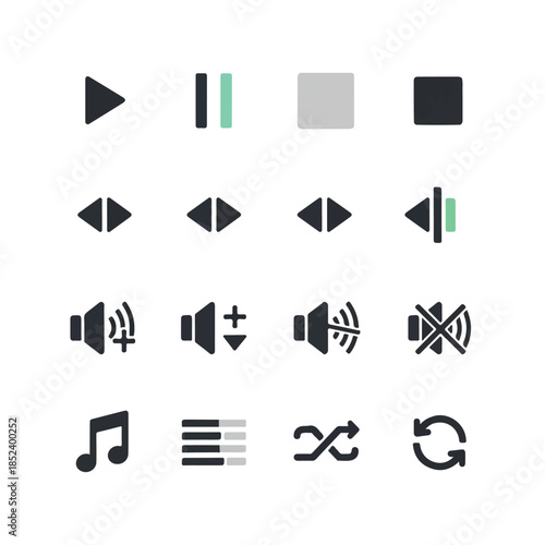 Collection of Modern Media Control Icons.