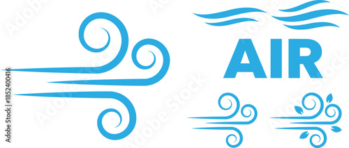 Blue Air Flow Icon with Swirls and Waves