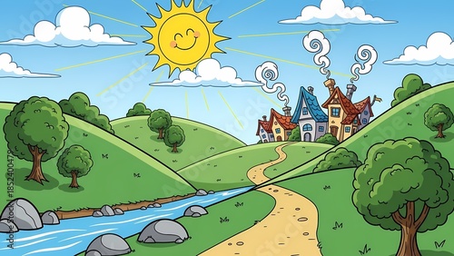 landscape with trees and clouds