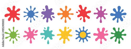 Color ink blots with colorful paint splatters and drips in organic splashes featuring bright playful bold abstract graffiti spots for kids art and pop art design.