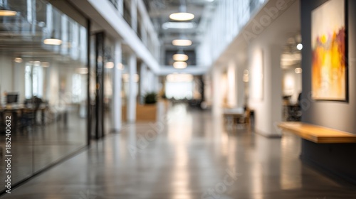 Office hallway with contemporary architecture and soft lighting