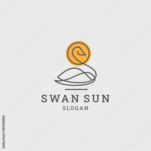 Swan sun logo style icon design template vector illustration