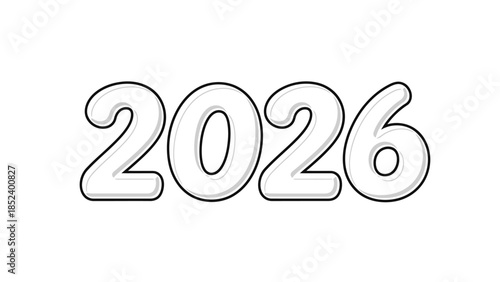 Minimalist Black Outline 2026 - Coloring Book Style Number