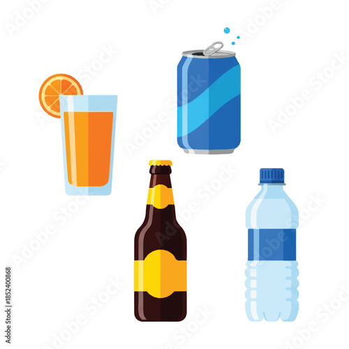 Collection of Various Beverage Containers and Drinks.