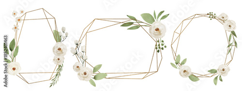 Elegant Botanical Frame Collection with Geometric Gold Border