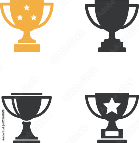 Set of Four Trophy Icons in Black and Gold