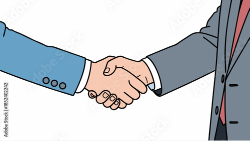 Flat vector illustration of business handshake between two men in suits