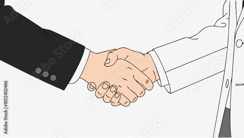 Flat vector illustration of business handshake between two professionals