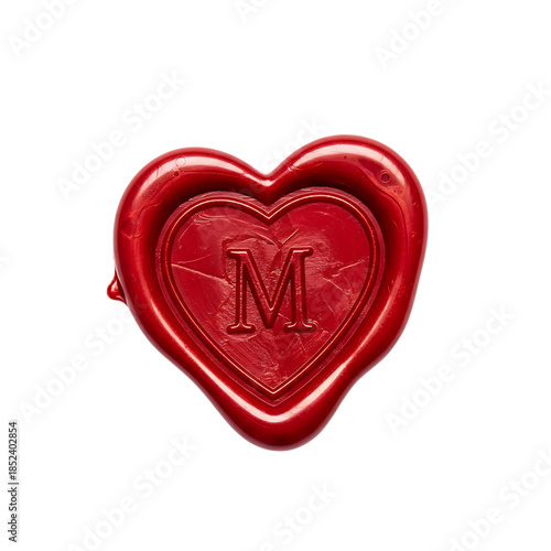 Red heart shaped wax seal mark isolated on white background for vintage romance wedding invites and love letters